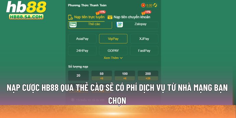 Nạp cược HB88 qua thẻ cào 